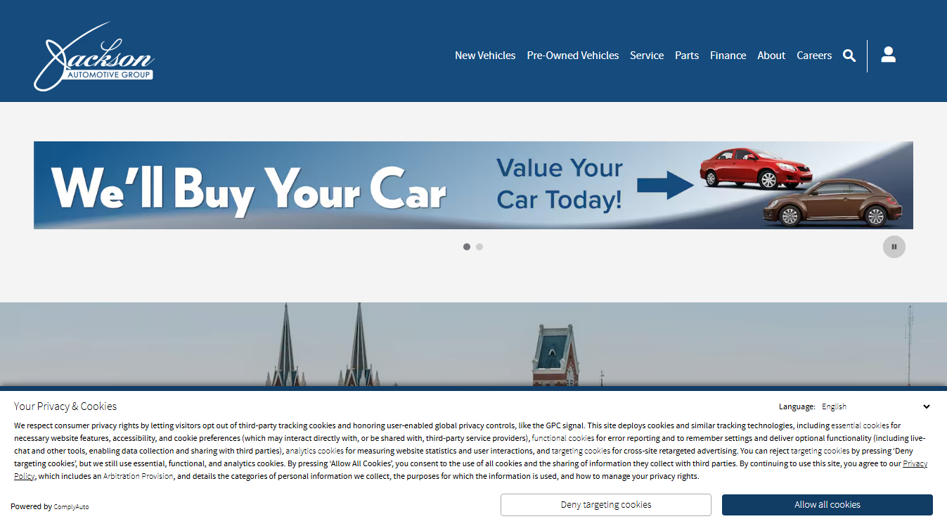 Website screenshot for Jackson Automotive Group