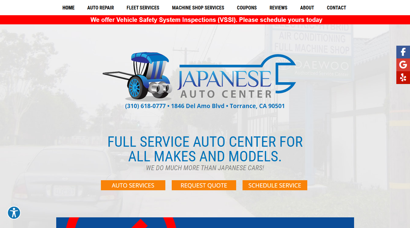 Website screenshot for Japanese Auto Center