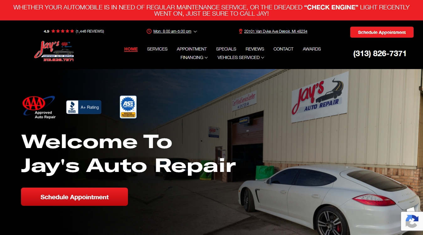 Website screenshot for Jay's Auto Repair