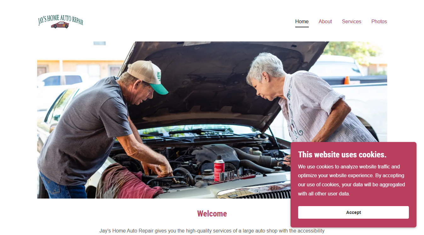 Website screenshot for Jays Home Auto Repair