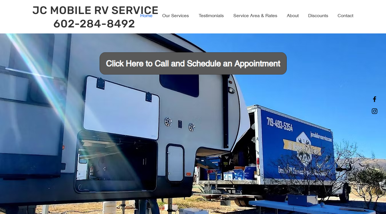 Website screenshot for JC Mobile RV Service, LLC