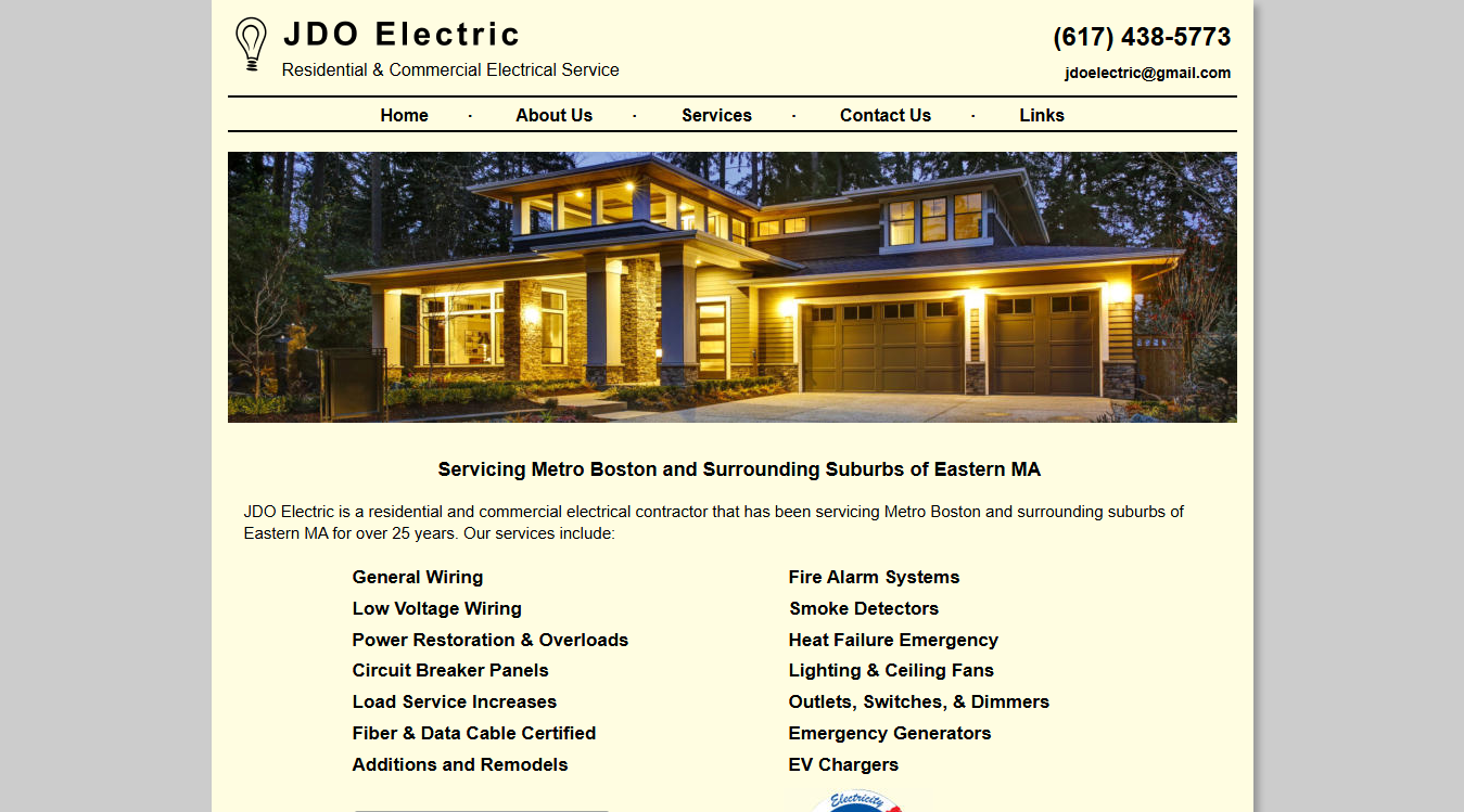 Website screenshot for JDO Electric