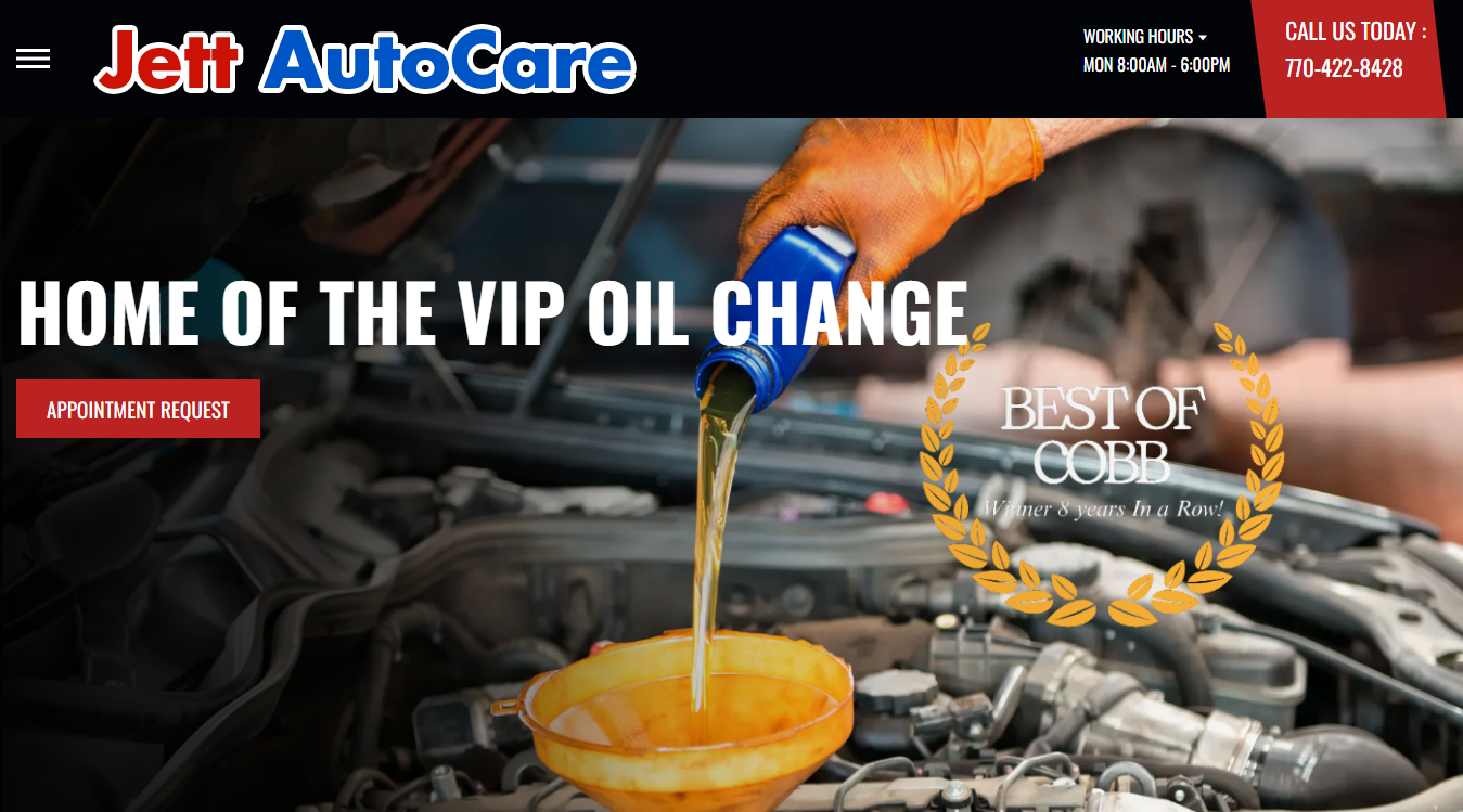 Website screenshot for Jett AutoCare