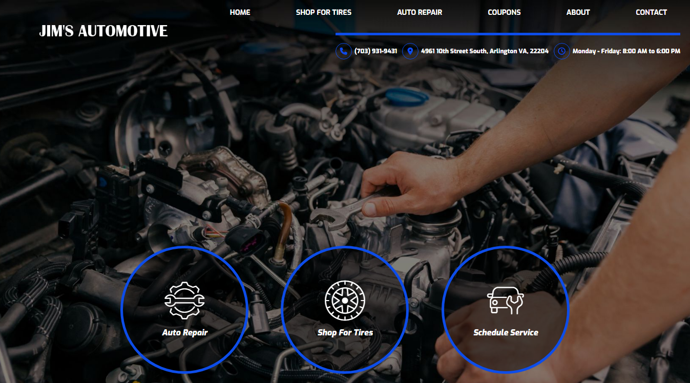 Website screenshot for Jim’s Automotive
