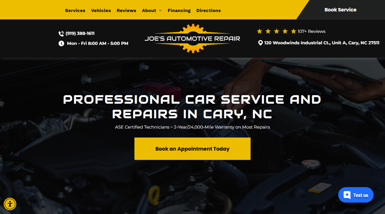 Website screenshot for Joe's Automotive Repair