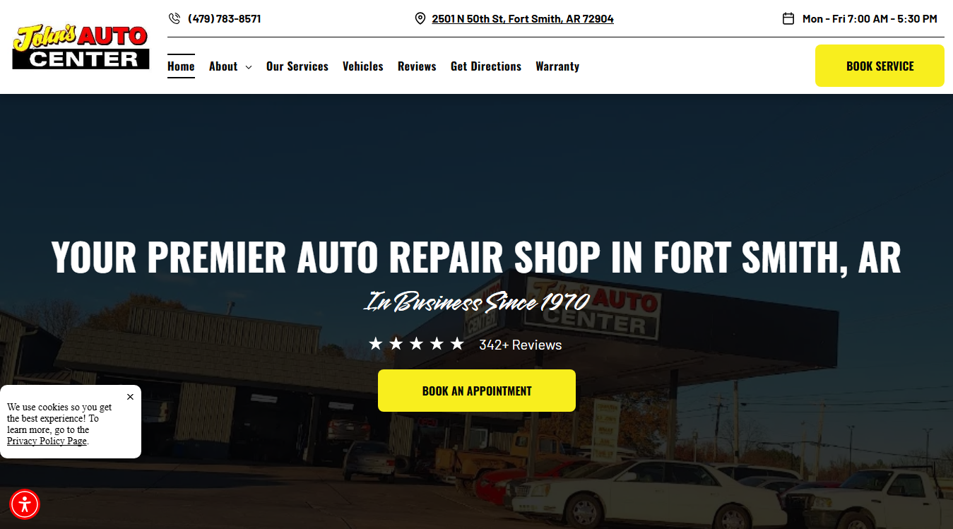 Website screenshot for Johns Auto Center