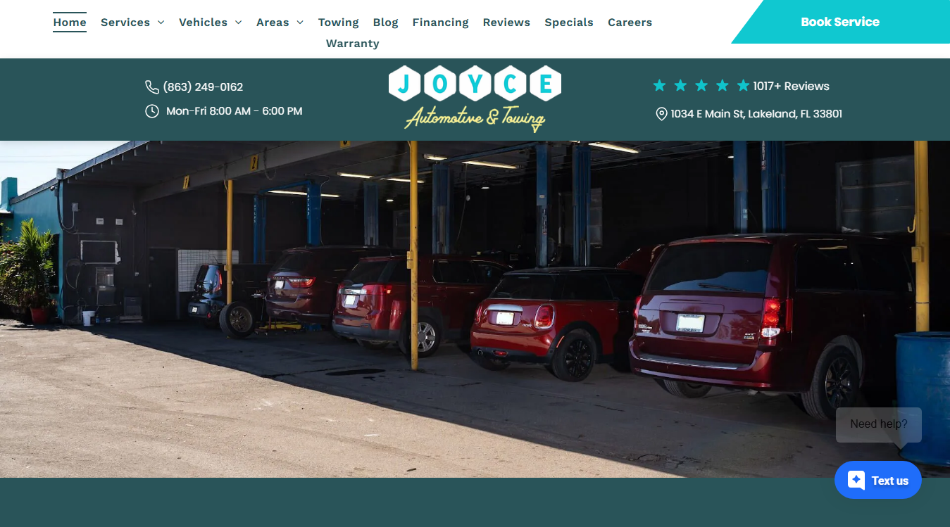 Screenshot of Joyce Automotive and Towing