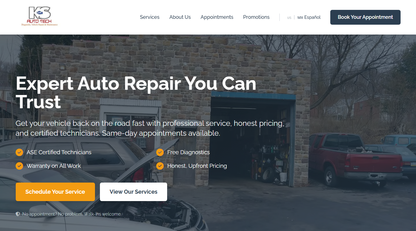 Website screenshot for K&S Auto Tech LLC