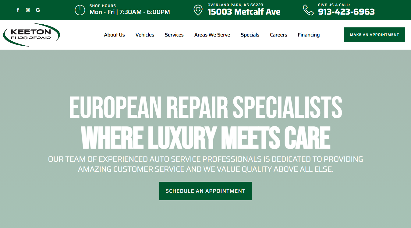 Screenshot of Keeton Euro Repair