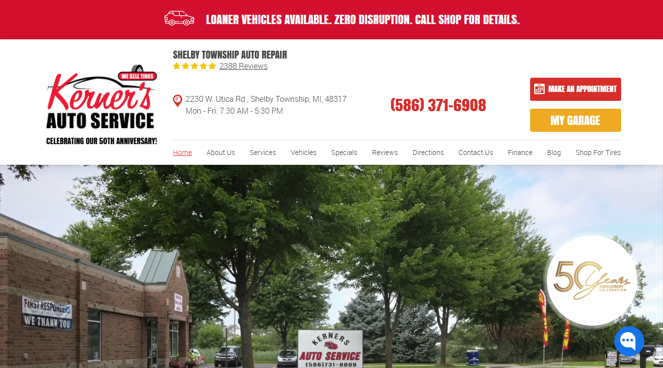 Website screenshot for Kerner's Auto Service