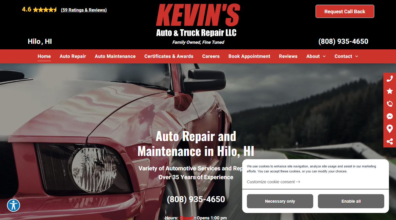 Screenshot of Kevin's Auto & Truck Repair LLC