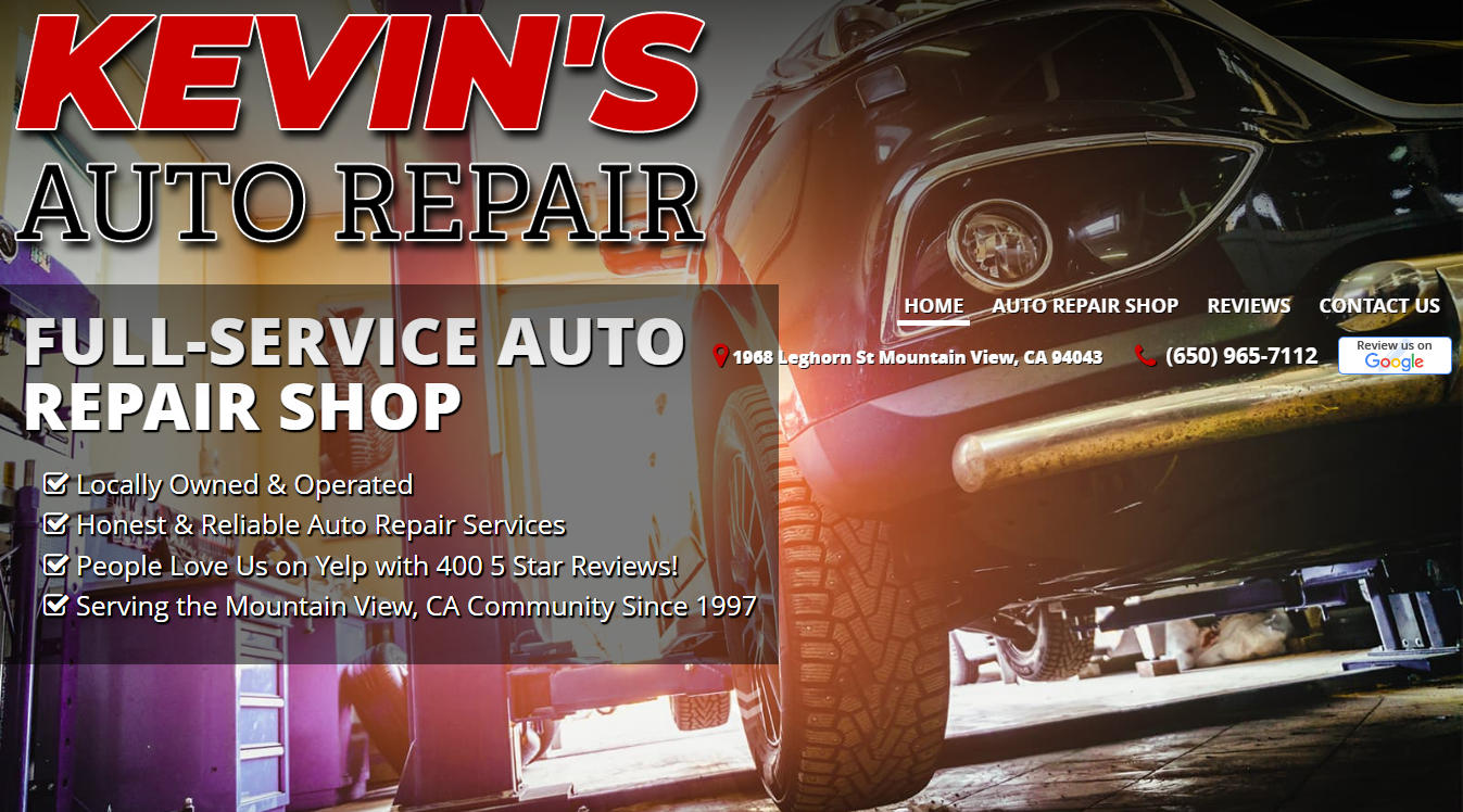 Website screenshot for Kevin's Auto Repair