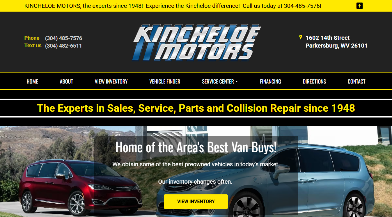 Website screenshot for Kincheloe Motors