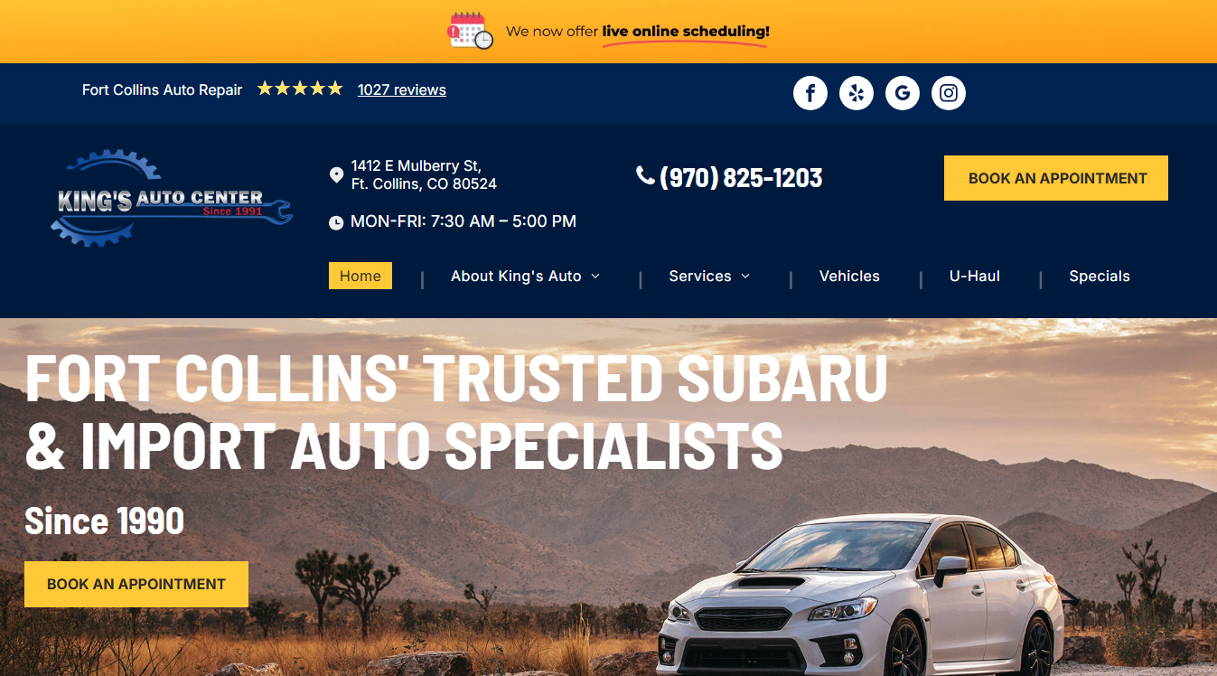 Website screenshot for King's Auto Center