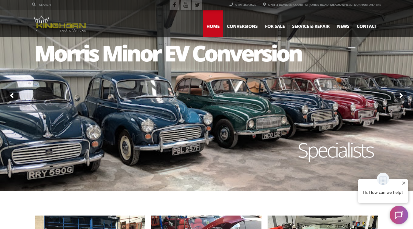 Website screenshot for Kinghorn Electric Vehicles