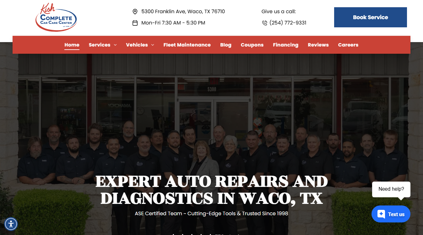 Website screenshot for Kish Complete Car Care Center