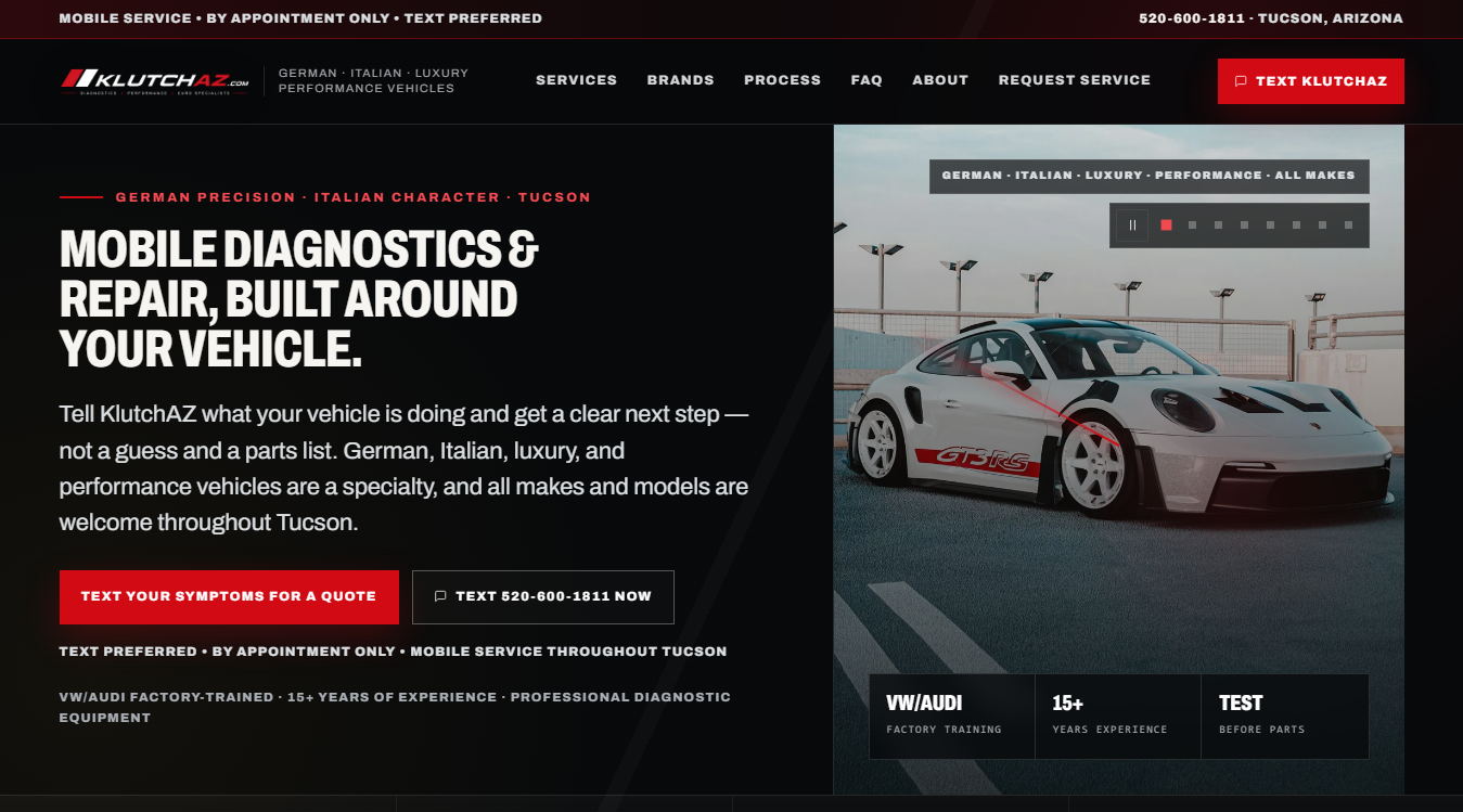 Website screenshot for KlutchAz