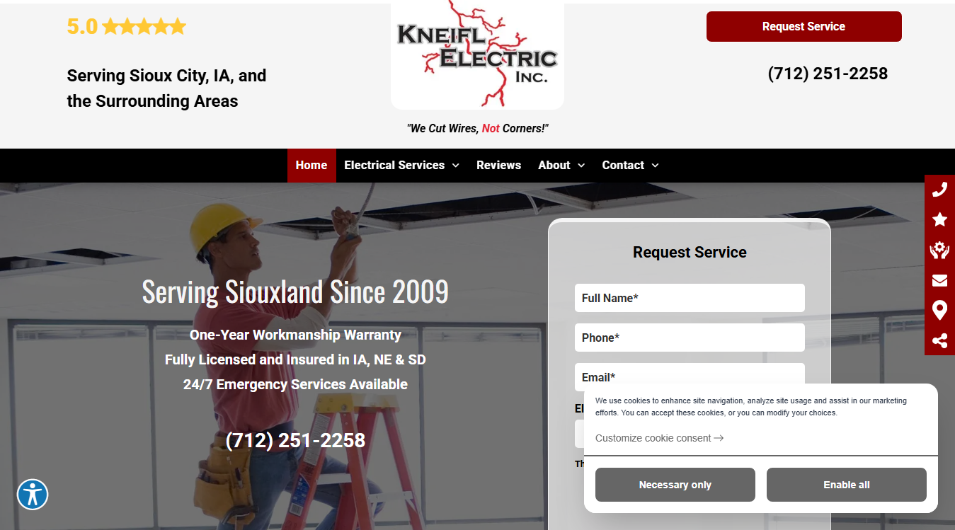 Screenshot of Kneifl Electric Inc.