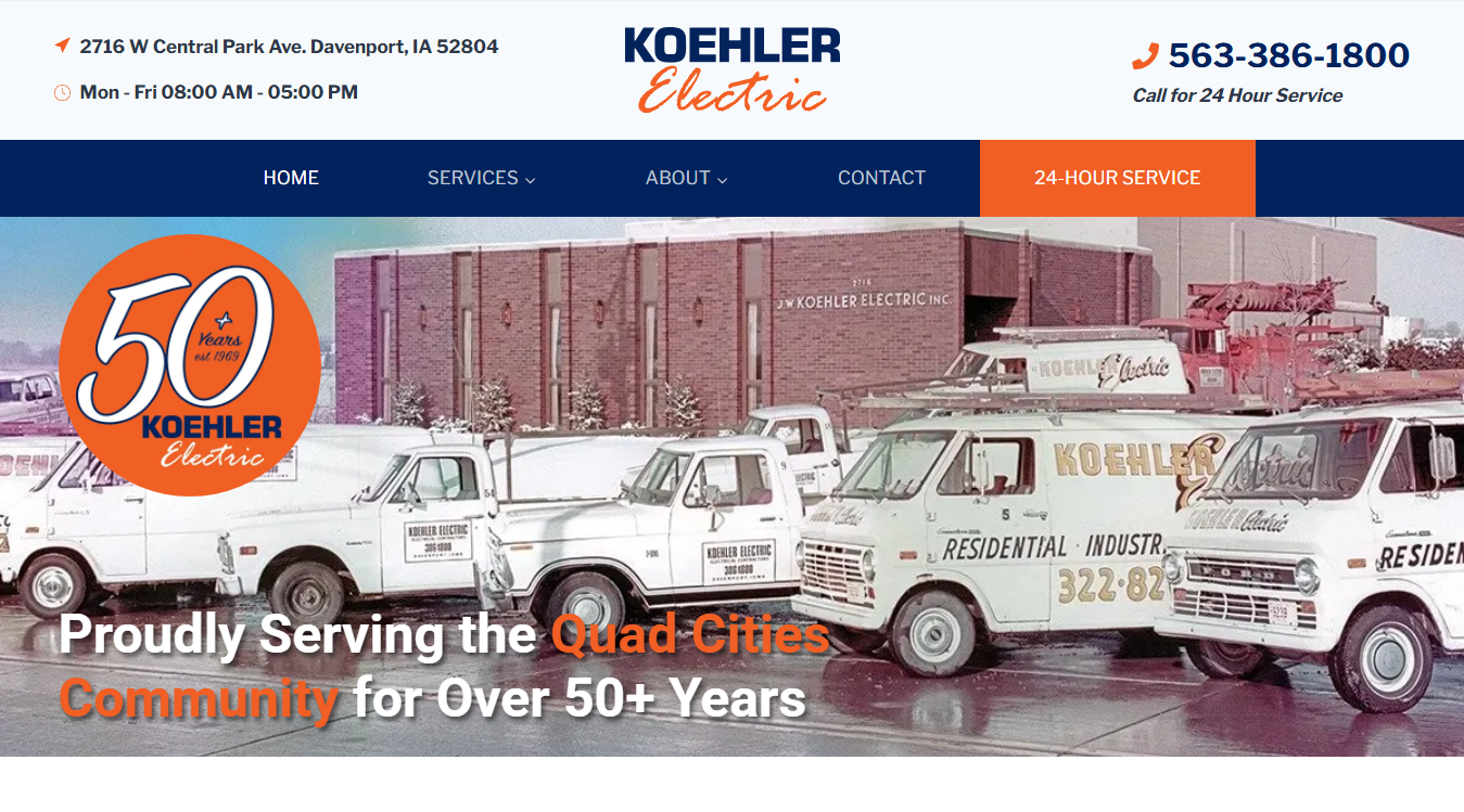 Website screenshot for Koehler Electric