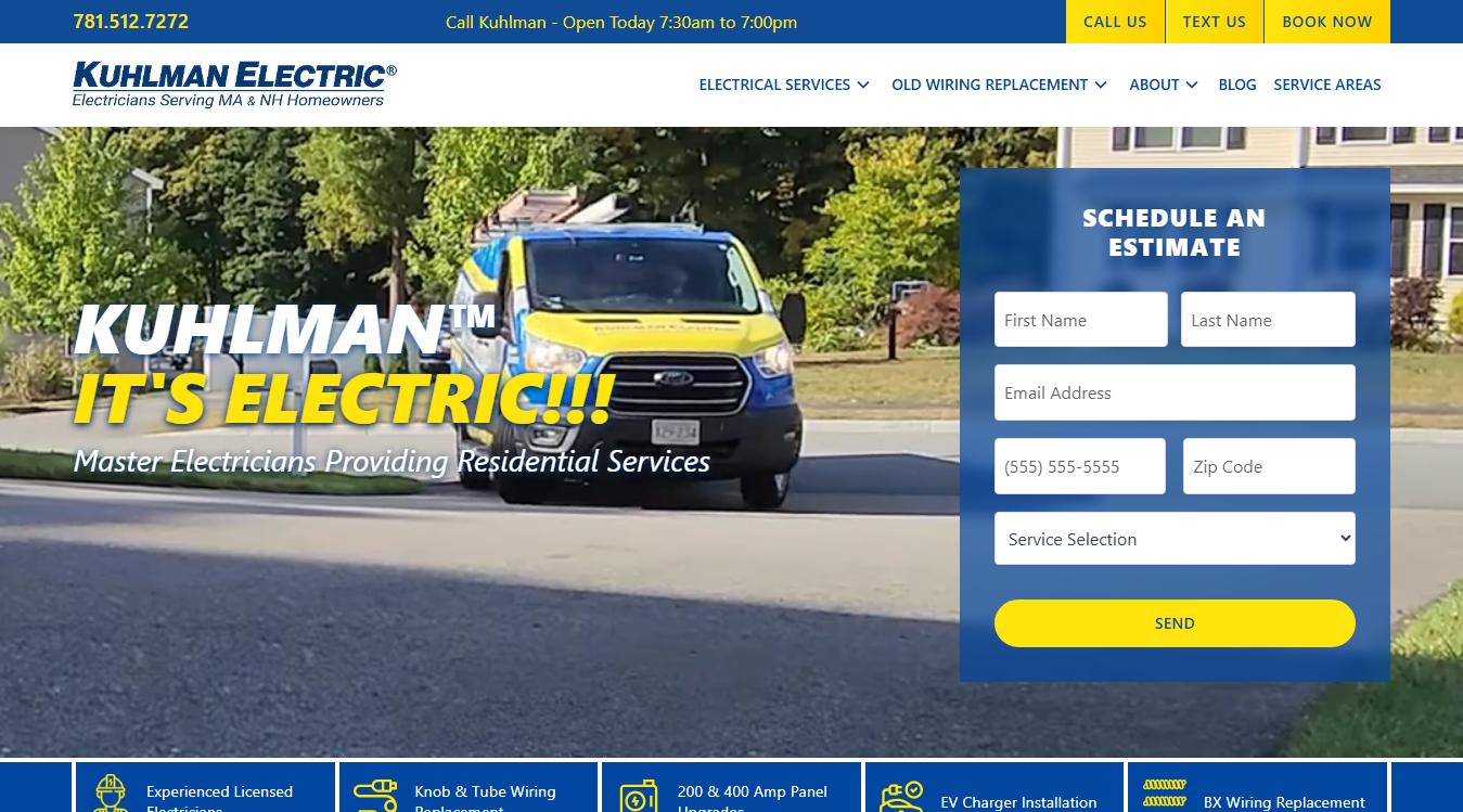 Website screenshot for Kuhlman Electric
