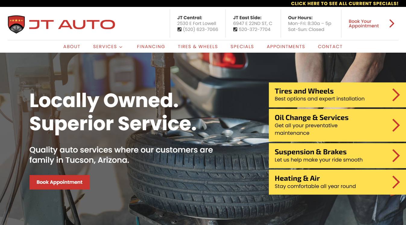 Website screenshot for Kurt's Auto Electric Repair
