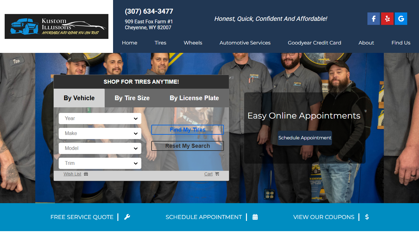 Screenshot of Kustom Illusions Tire & Auto Repair