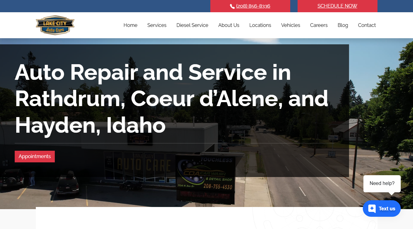 Website screenshot for Lake City Auto Care Rathdrum