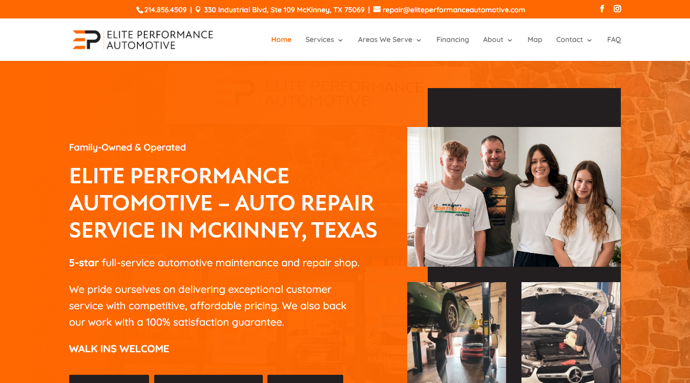 Website screenshot for Lake's Auto Repair