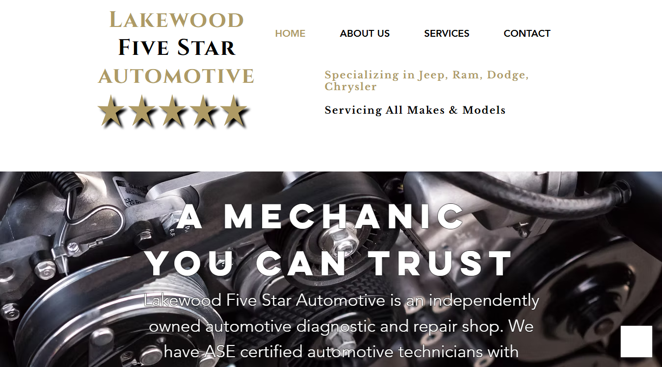 Website screenshot for Lakewood Five Star Automotive
