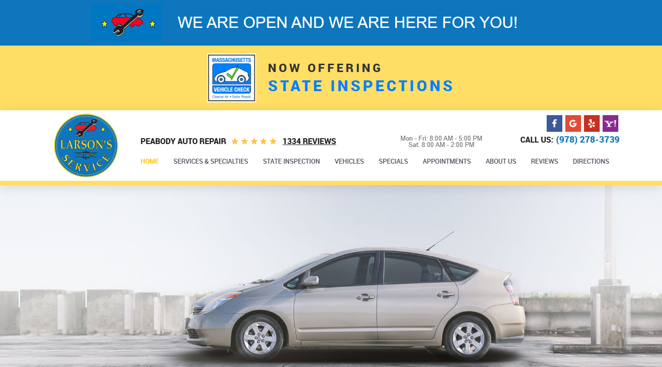 Website screenshot for Larson's Service