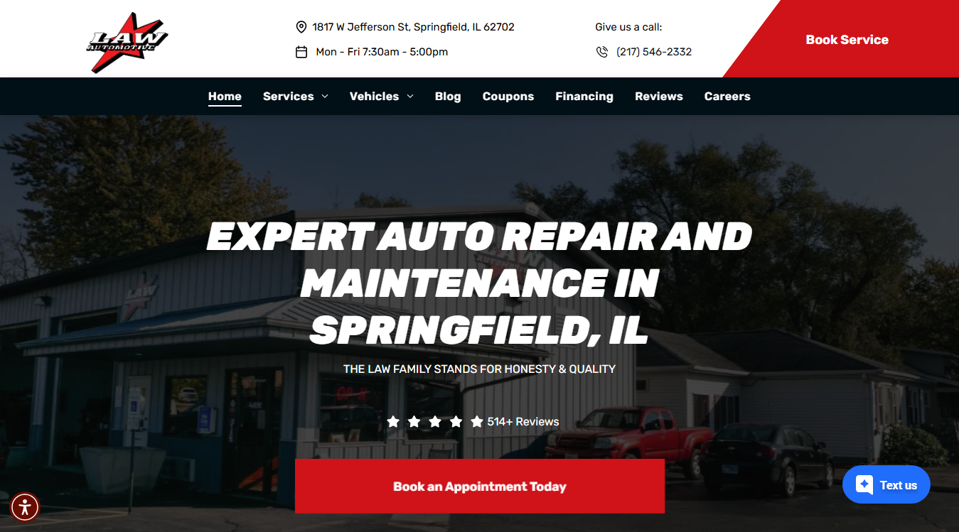 Website screenshot for Law Automotive