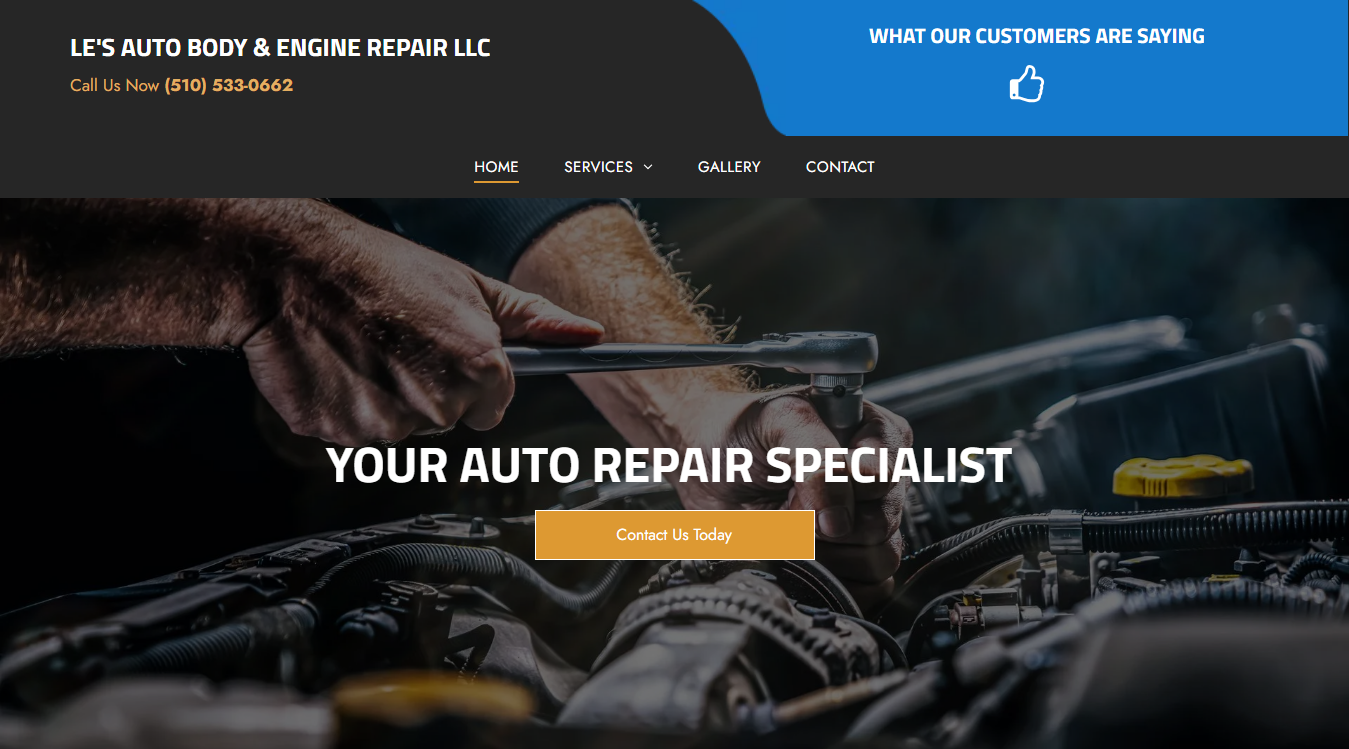 Website screenshot for Le's Auto Body & Engine Repair