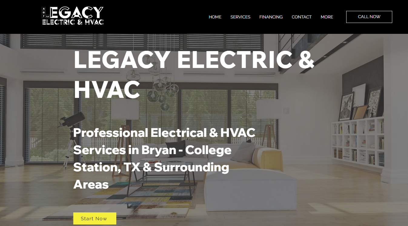 Website screenshot for Legacy Electric and HVAC