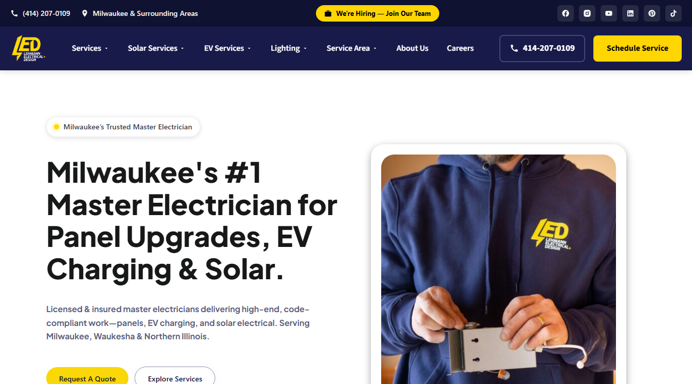 Website screenshot for Lehmann Electrical & Design