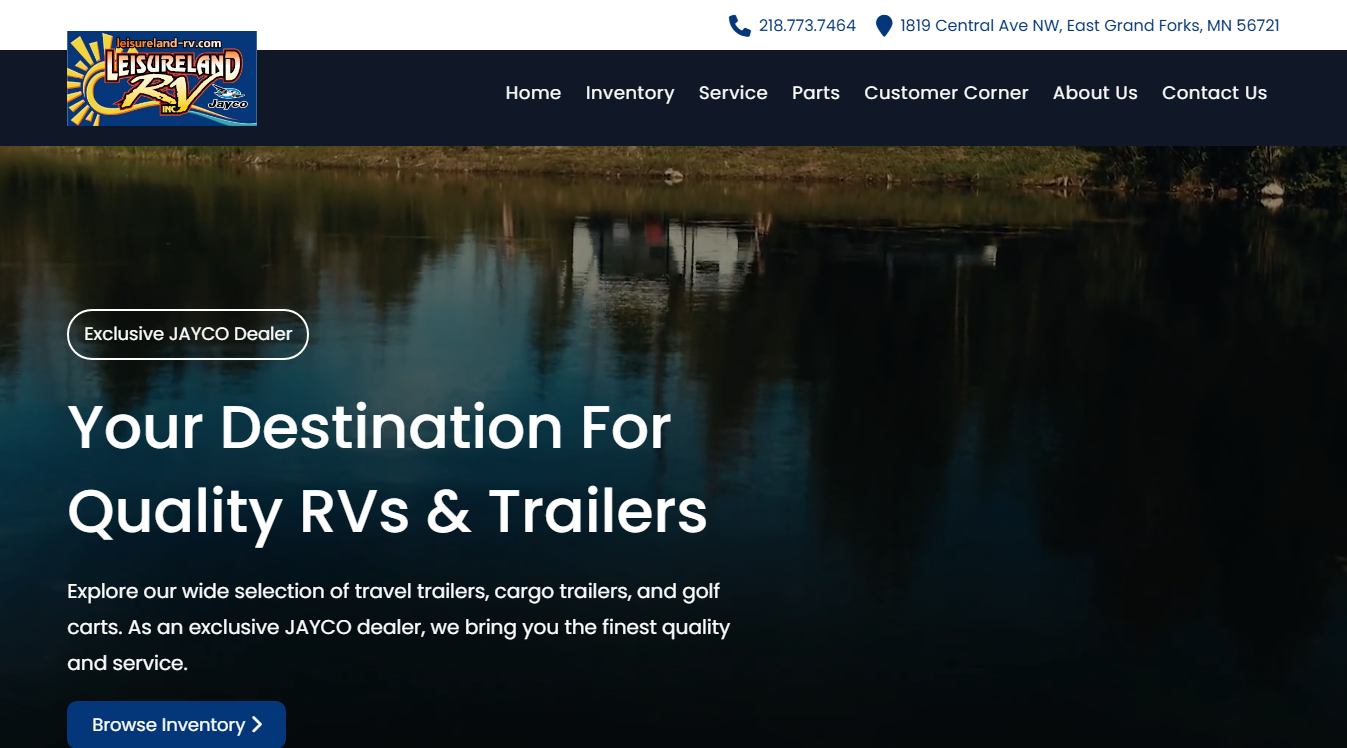 Website screenshot for Leisureland RV