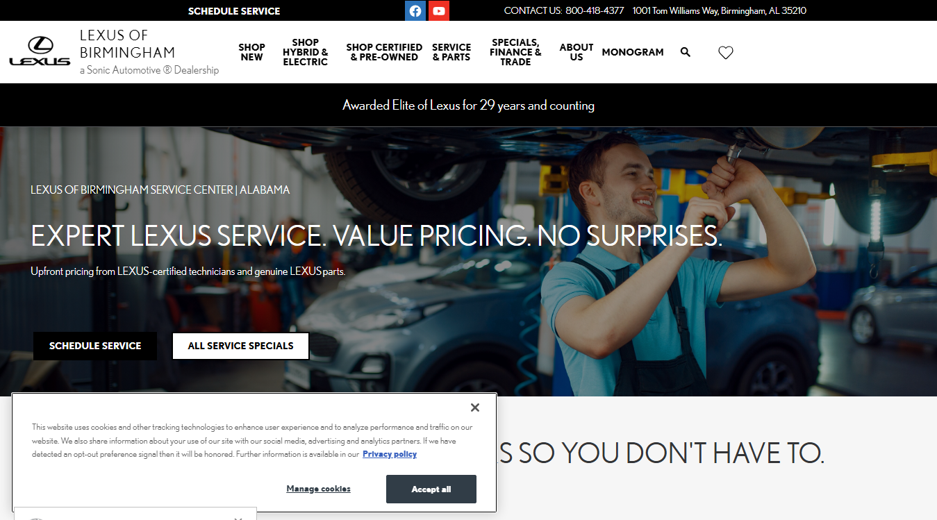 Website screenshot for Lexus of Birmingham Service Center