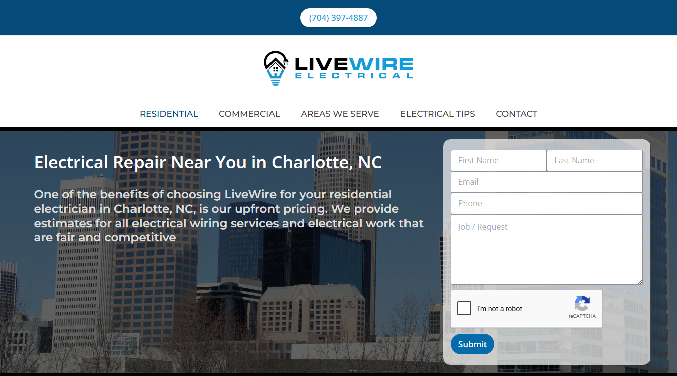 Website screenshot for LiveWire Electrical