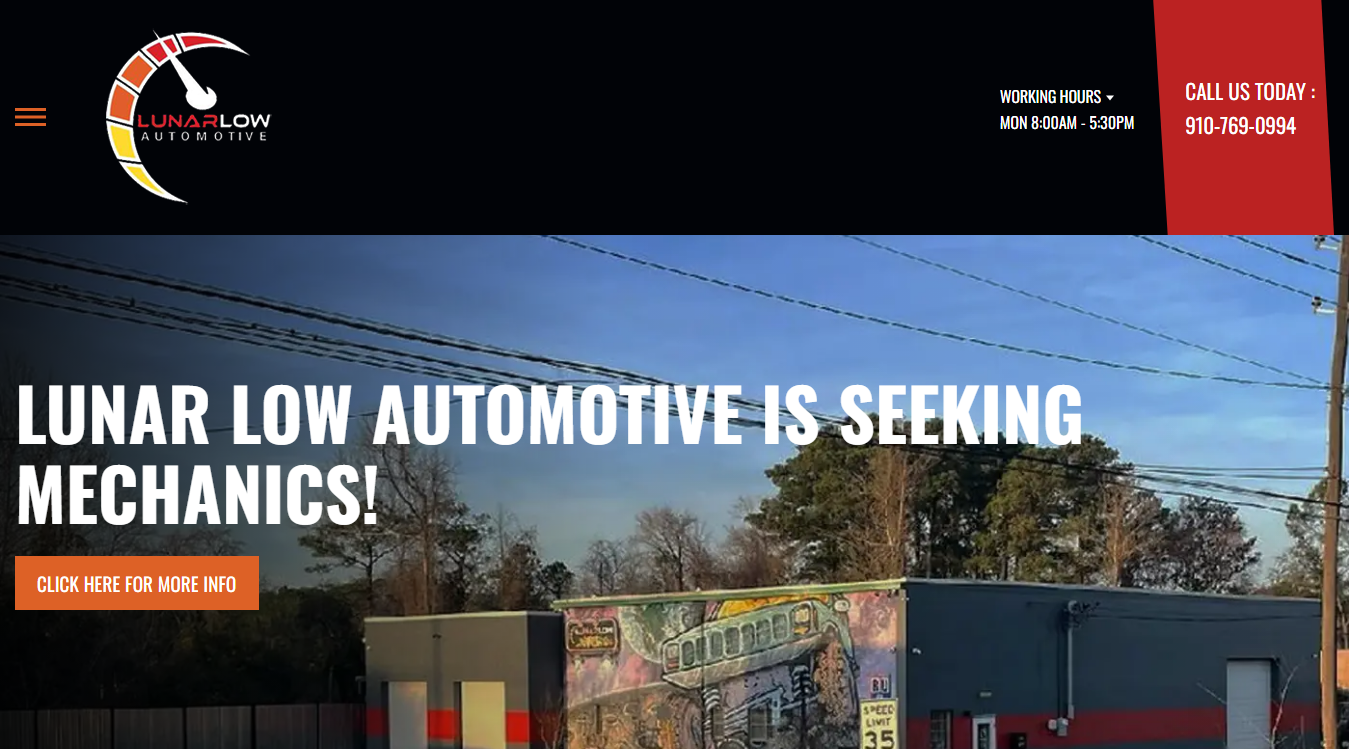 Website screenshot for Lunar Low Automotive