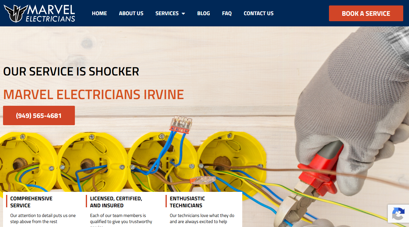 Website screenshot for Marvel Electricians