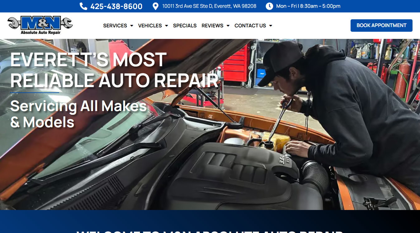 Website screenshot for M&N Absolute Auto Repair