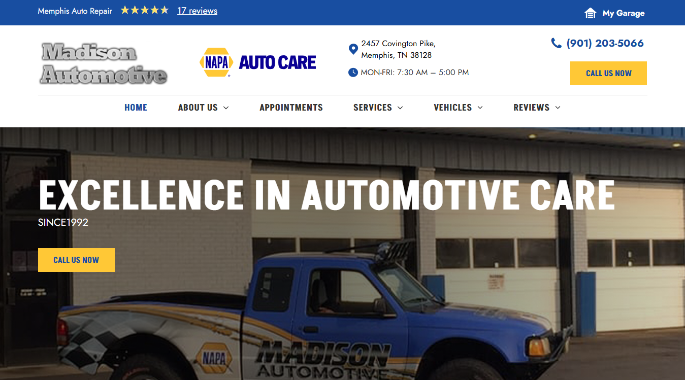 Website screenshot for Madison Automotive