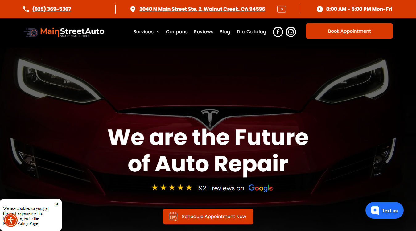 Website screenshot for Main Street Auto Repair
