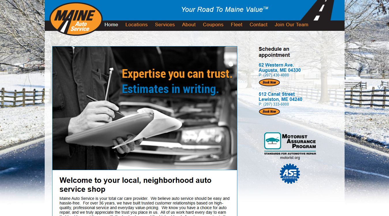 Website screenshot for Maine Auto Service