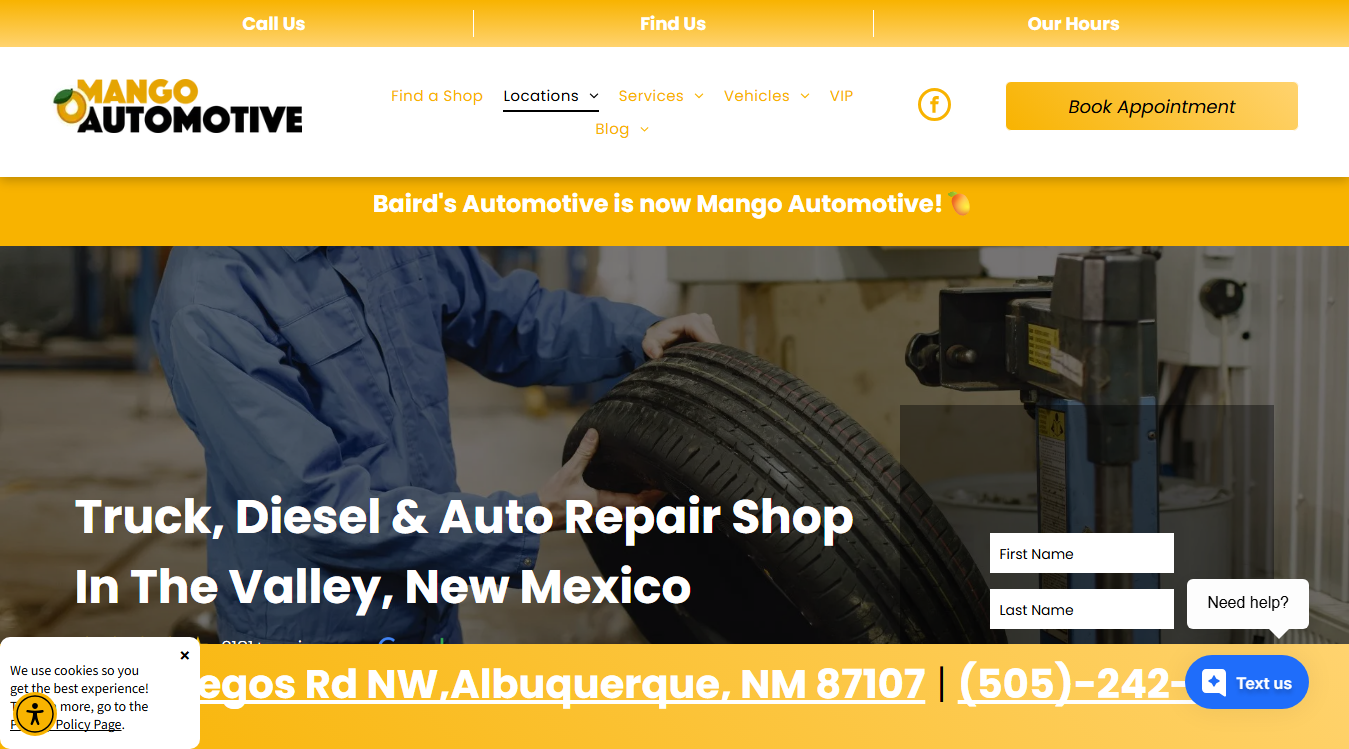 Website screenshot for Mango Automotive (The Valley)