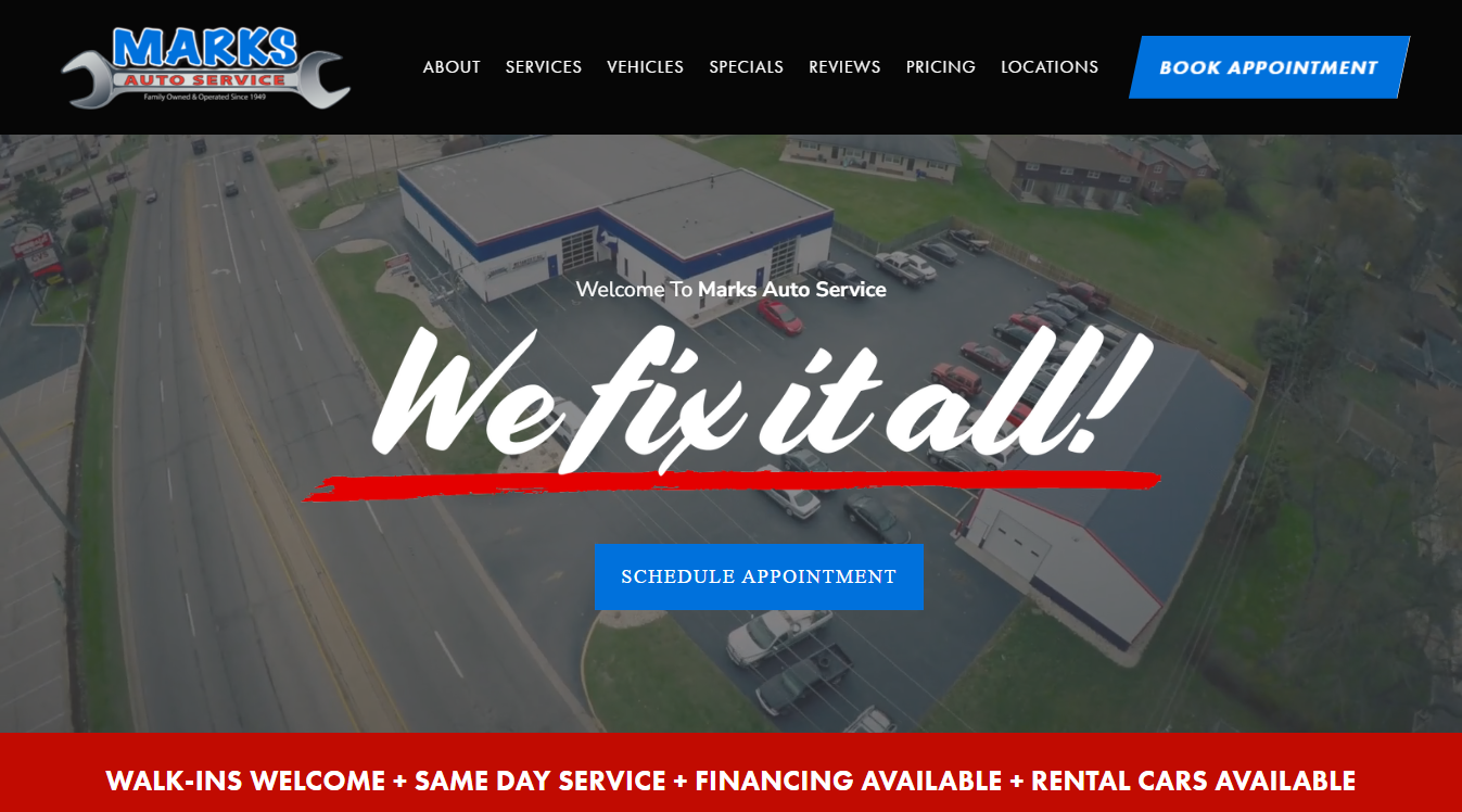 Website screenshot for Marks Auto Service of Rockford