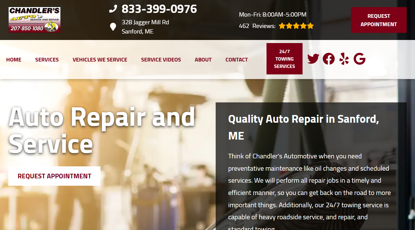 Website screenshot for Mass Auto Service