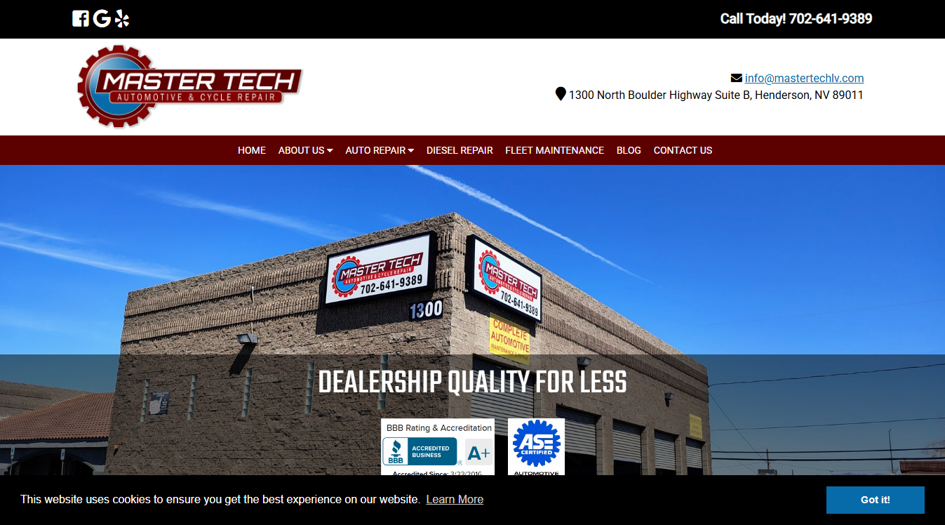 Website screenshot for Master Tech Automotive Repair