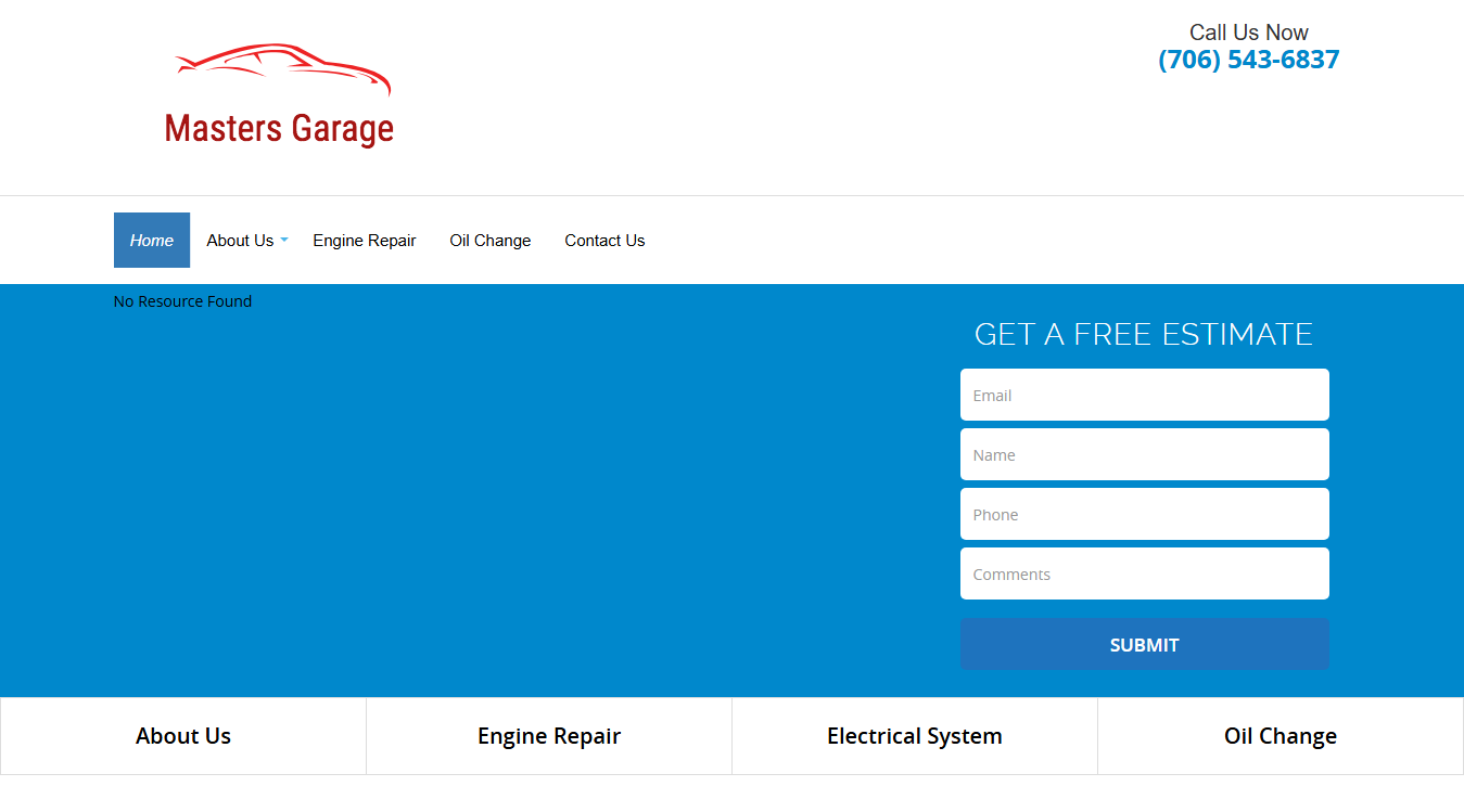 Website screenshot for Masters Garage
