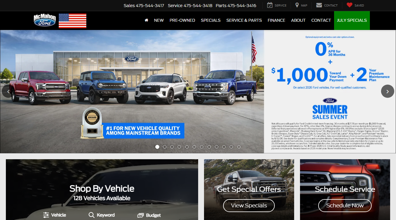 Website screenshot for McMahon Ford Service