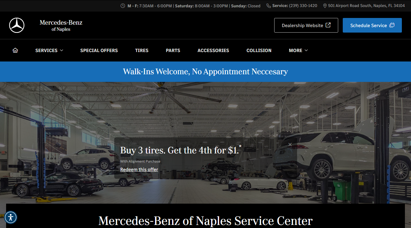 Website screenshot for Mercedes-Benz of Naples Service Center
